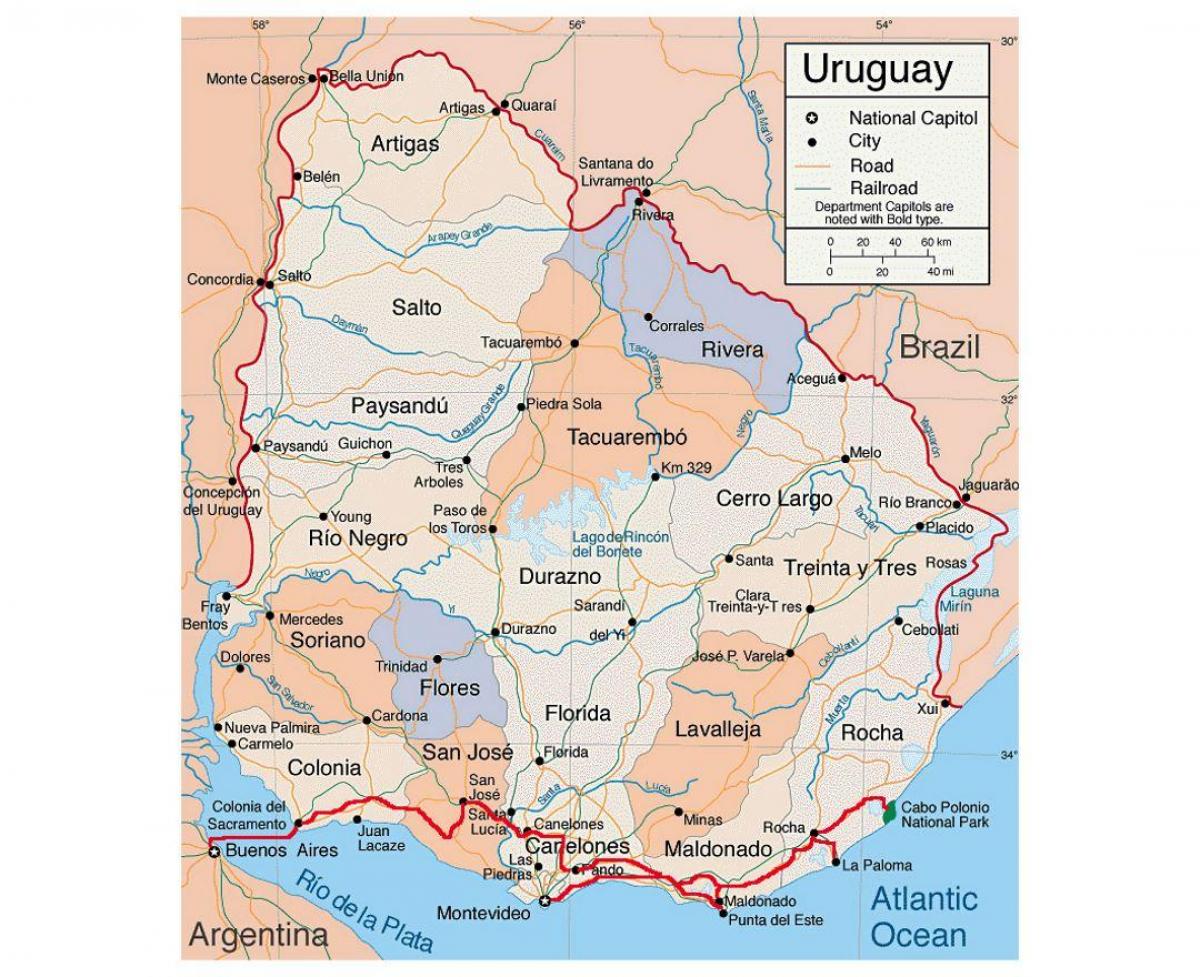 Térkép Uruguay a citie